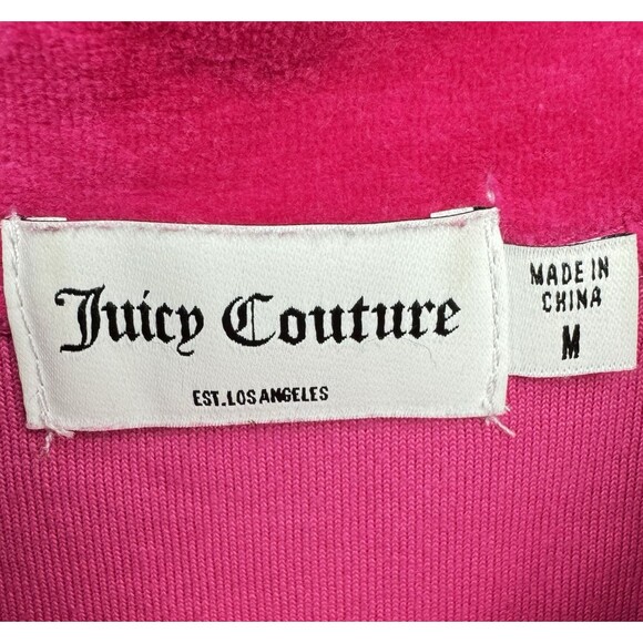 Juicy Couture Track Jacket Women's M Hot Pink Velour Full Zip Pockets "J" Charm - Picture 13 of 14